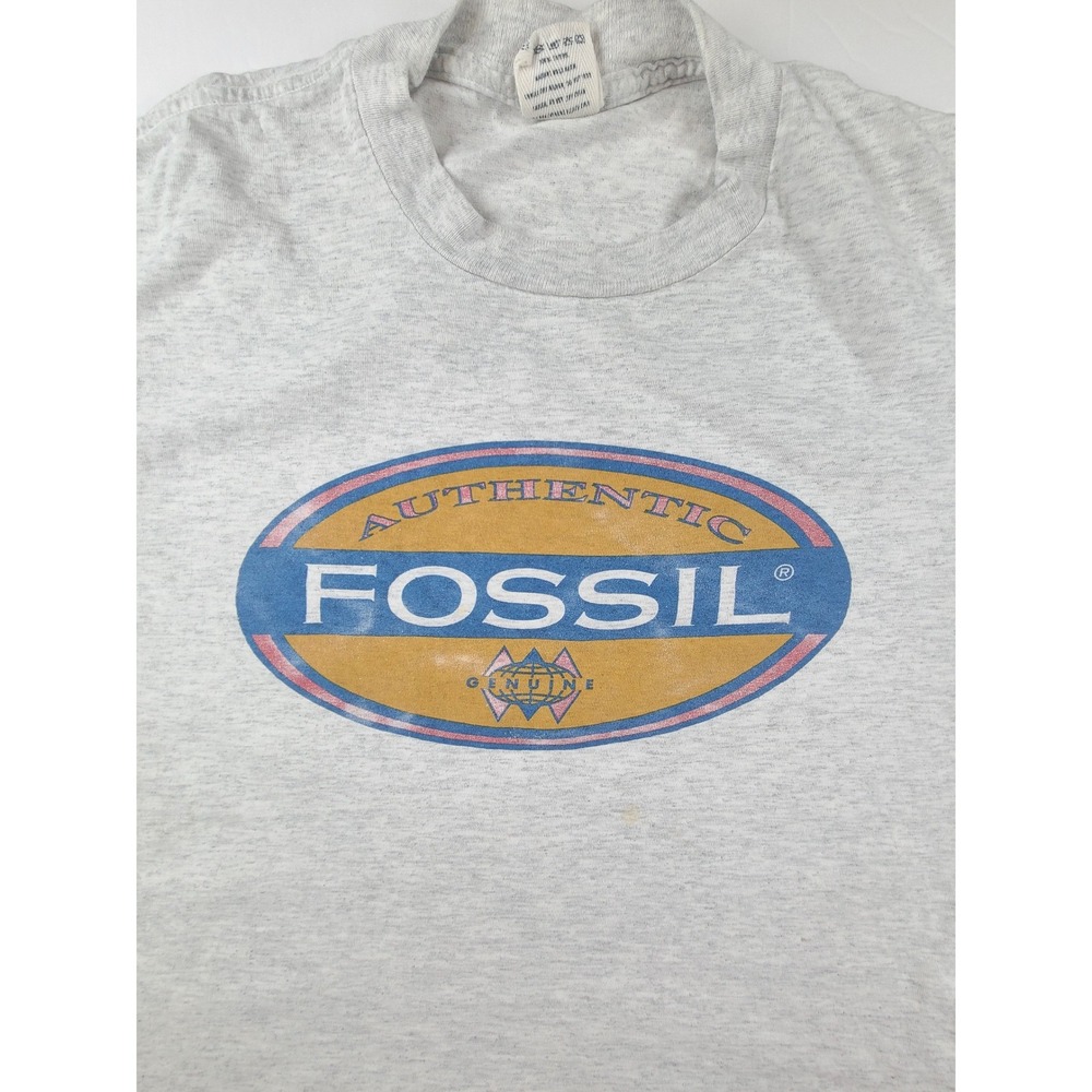 Vintage Fossil Graphic T Shirt Men Medium Gray Heather Single Stitch Made in USA